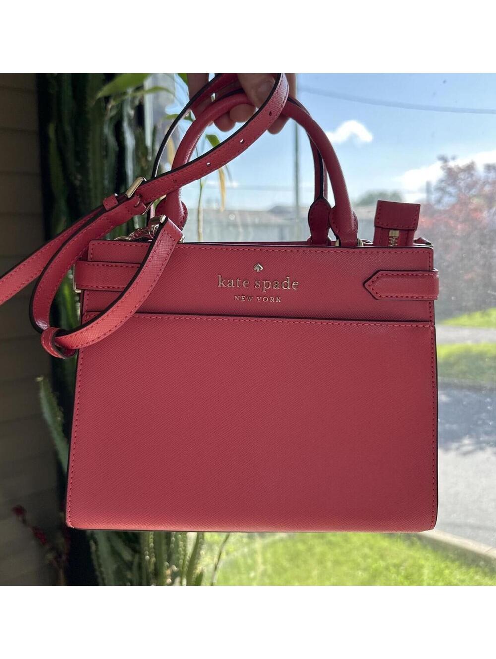 Kate Spade New York Hot Pink Watermelon Staci Saffiano Leather Luxury Satchel